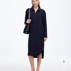 Madewell Navy Contrast Stitched Midi Shirtdress NWT